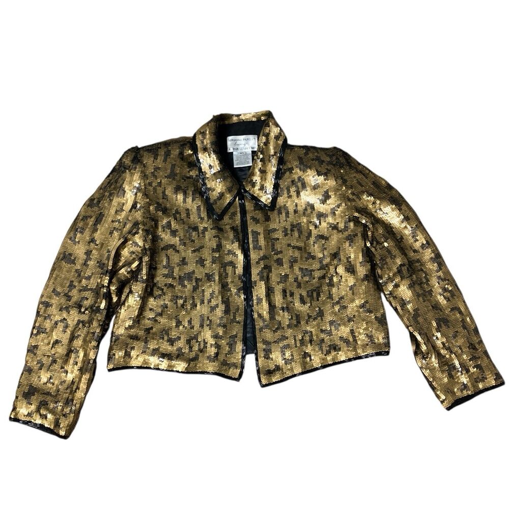 Vintage Adrianna Papell Gold Black Silk Sequin‎ 1990s Evening Jacket - Picture 9 of 11